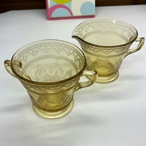 Gold glass sugar and creamer set